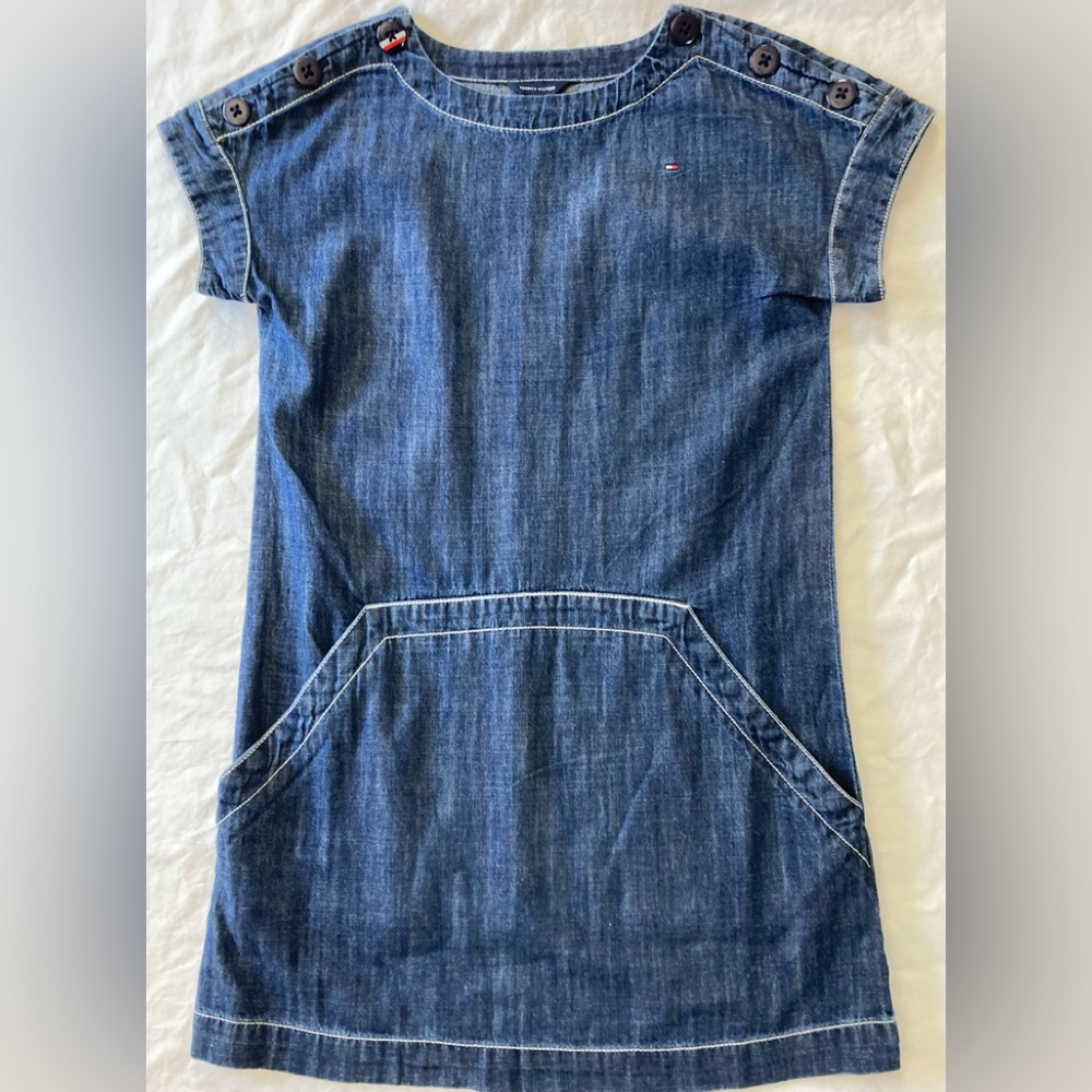Tommy Hilfiger Kids Girls A-Line Kangaroo Pocket Denim Dress Size 12 NWOT